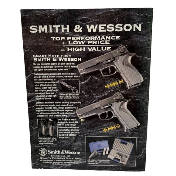 Smith & Wesson 9mm Handguns Vintage Print Ad 1990s Model 909 and 910 Springfield - Picture 6 of 6